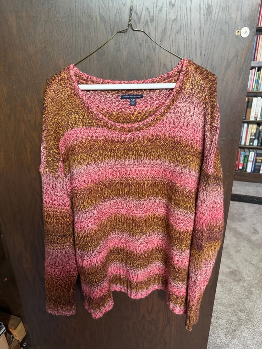 American Eagle Outfitters Pink and Brown Marled Scoop Neck Sweater